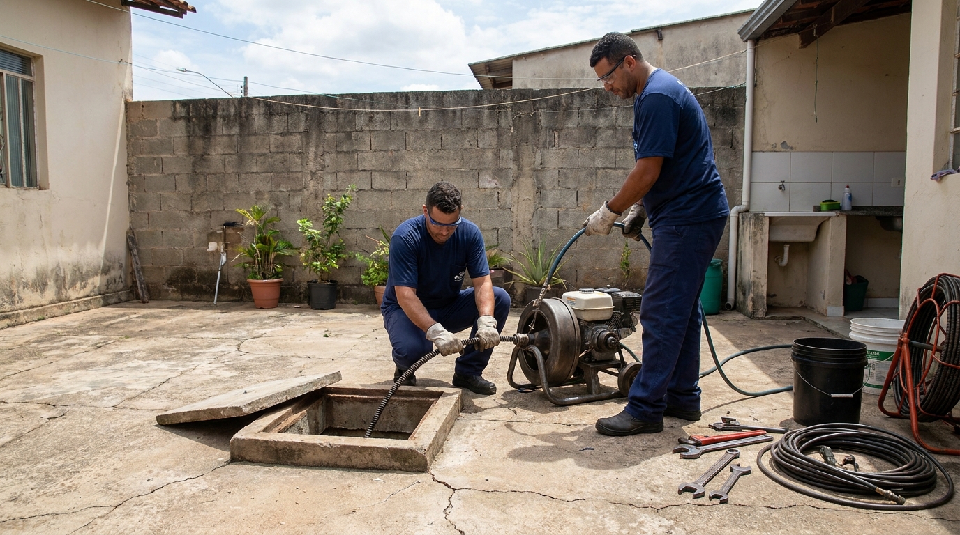 Desentupimento de esgoto residencial em Rio Claro‑SP