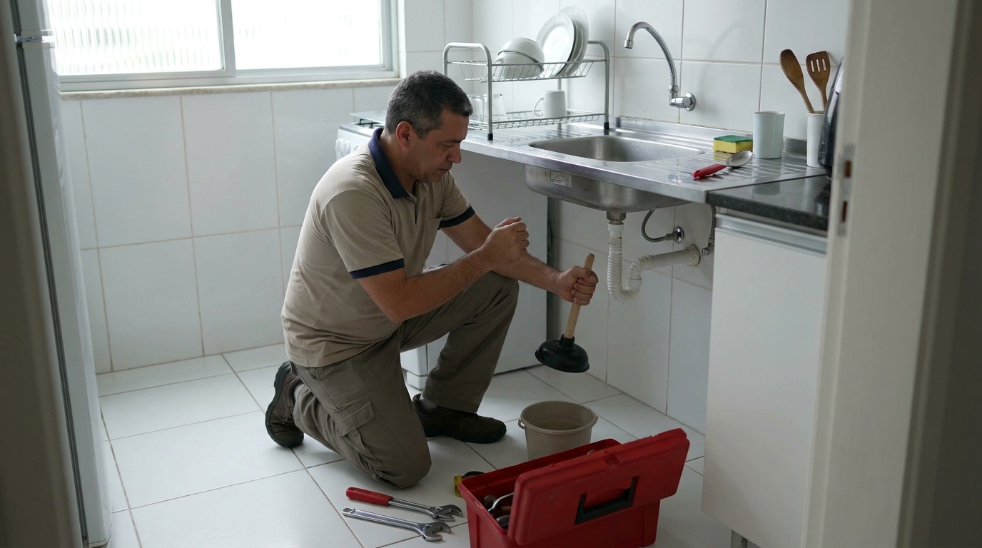 Desentupimento de pia residencial em Rio Claro‑SP