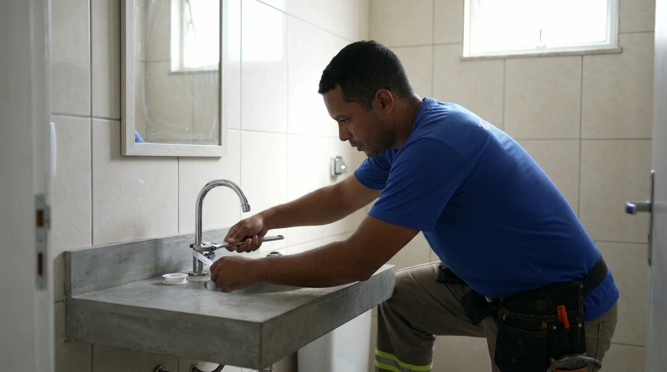 Encanador instalando torneira em Rio Claro‑SP