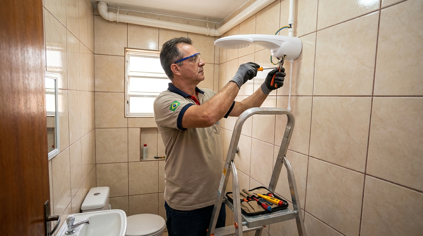 Instalação de chuveiro no banheiro em Rio Claro‑SP